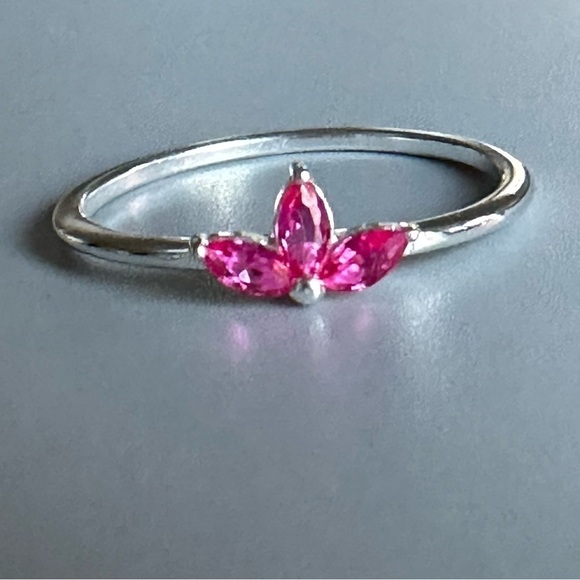 Sterling Silver Ruby CZ Dainty Flower Ring - Picture 10 of 10
